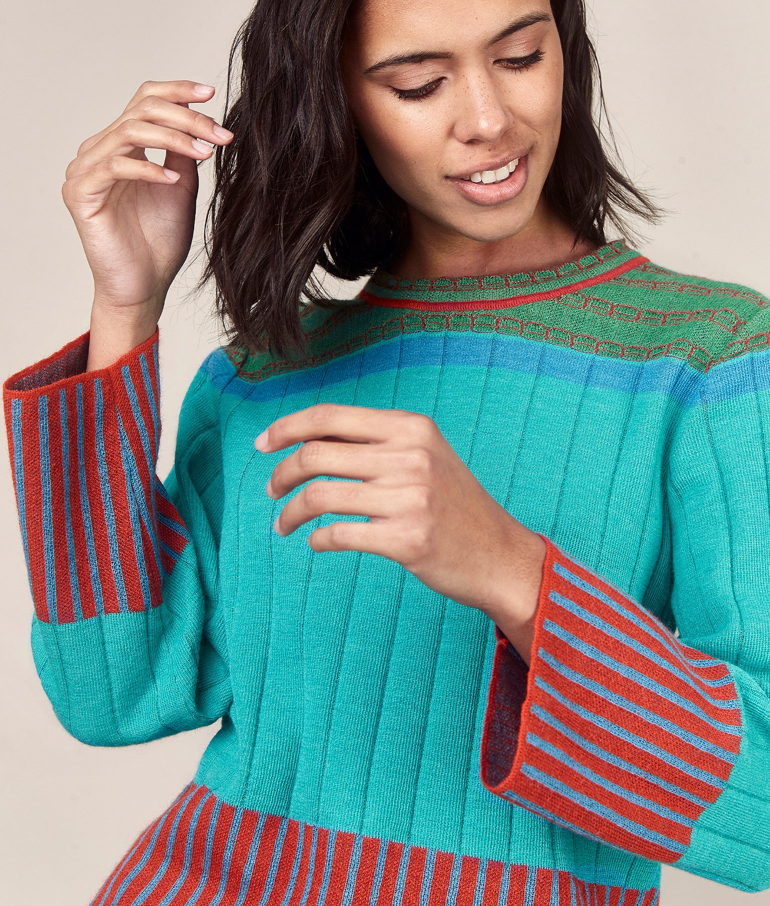 Alpaca Wool Striped Sweater, Green Crewneck Pullover, Made in Peru offers