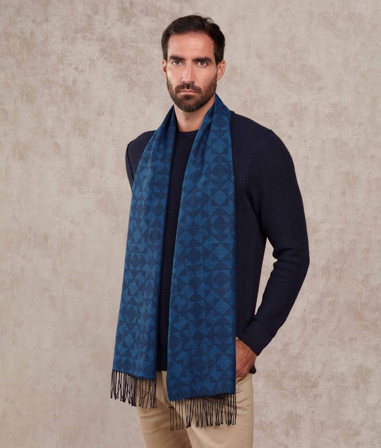 Bi Colour Mosaic Pattern Jacquard Scarf