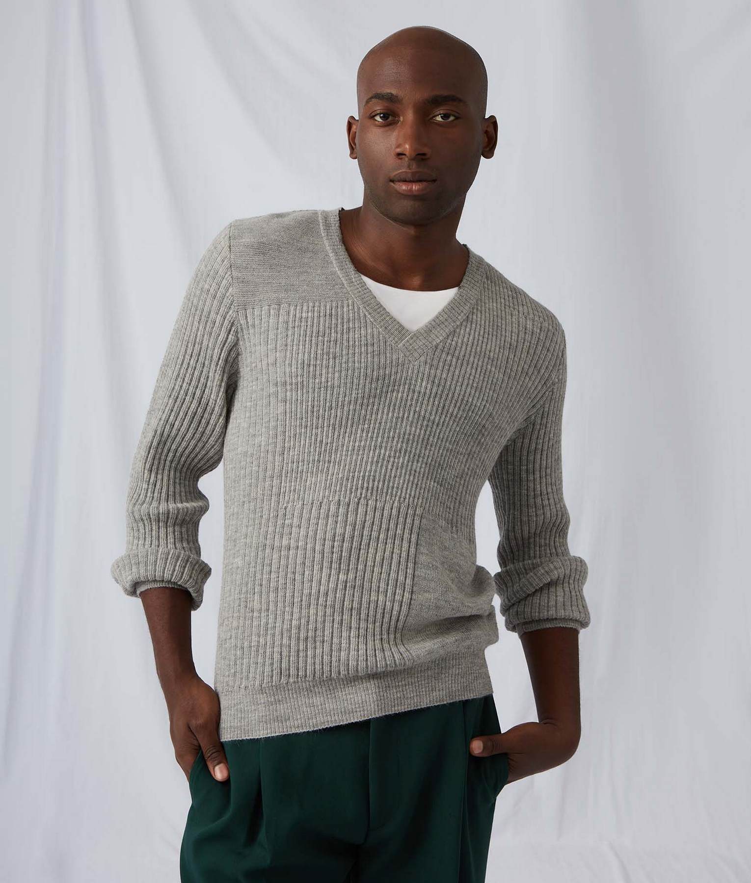 Men's Vee Neck Heavy Rib Sweater