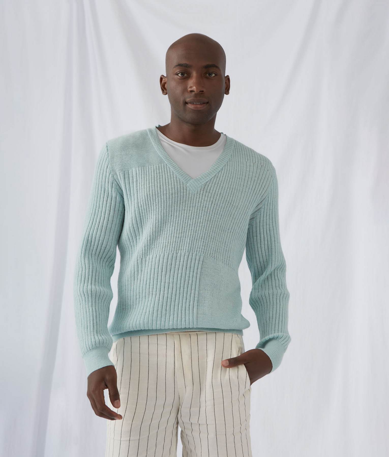 Men's Vee Neck Heavy Rib Sweater