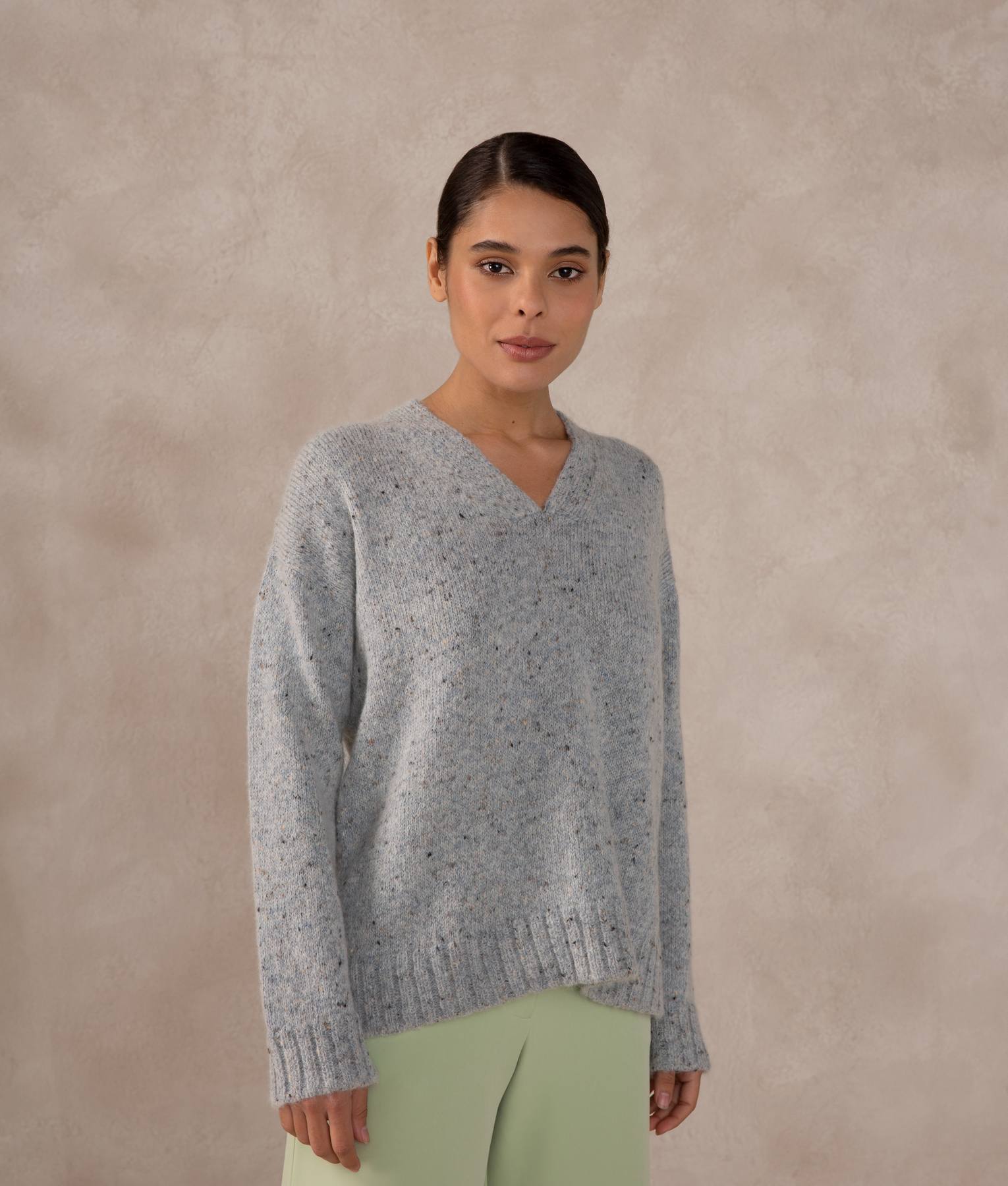 Baby Alpaca and wool jersey v neck sweater