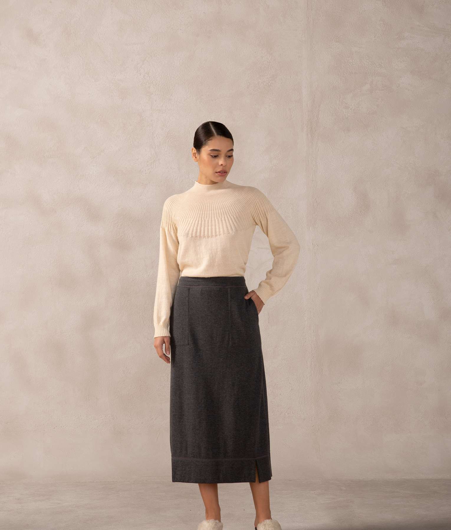 Premium Alpaca and Cotton Cargo Skirt